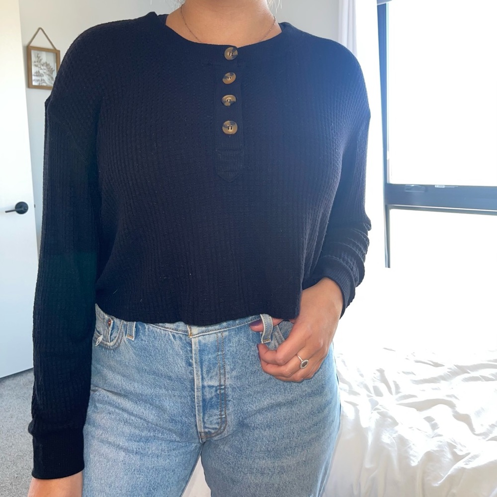 Forever 21 Cropped Henley Long Sleeve